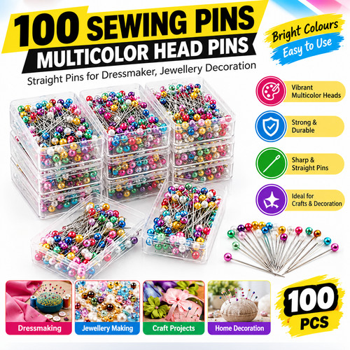 100 sewing pins multicolor - 100,