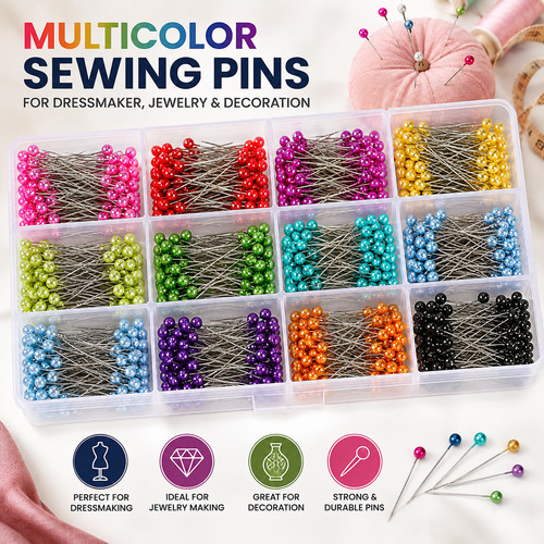 Sewing pins multicolor head - pins,