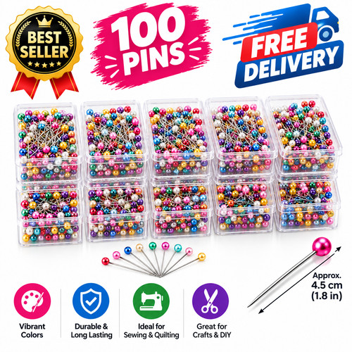 100 sewing pins - 100, multicolor