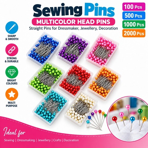 Sewing pins multicolor head - pins,